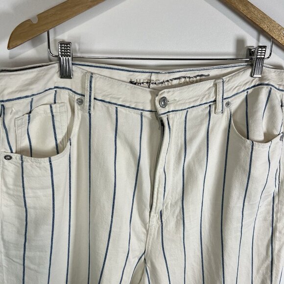 American Eagle Momjean White Blue Striped Plus Size 18 Boho‎ Casual Beach - Picture 5 of 9